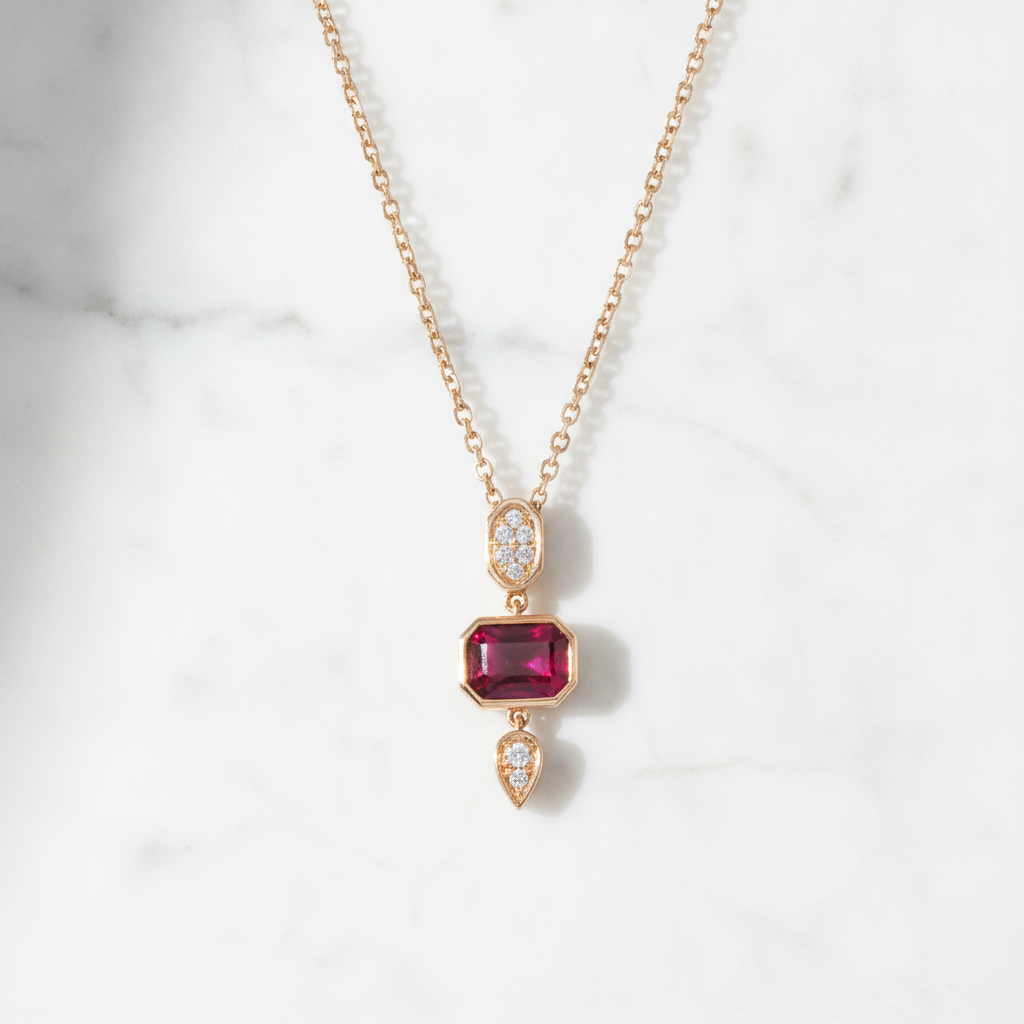 CP97495. 14K Solid Gold Diamond and Gemstone Geometric Pendant