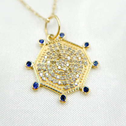 GDP560. 14k Solid Gold Diamond and Gemstone Octagon Charm