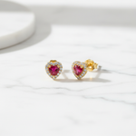 Load image into Gallery viewer, ER113658. 14k Solid Gold Diamond and Ruby Heart Stud Earrings