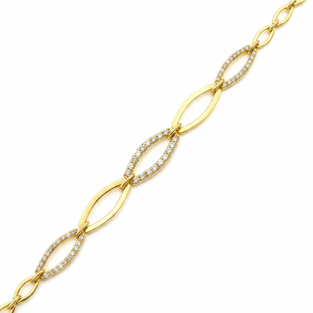 14k Solid Gold Diamond Oval Bracelet. BR402612