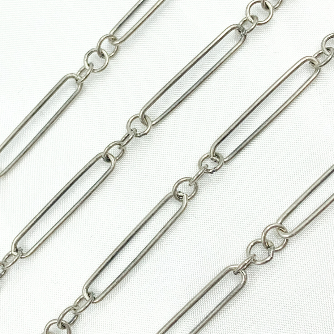 Oxidized 925 Sterling Silver Paperclip and Round Link Chain. V38OX