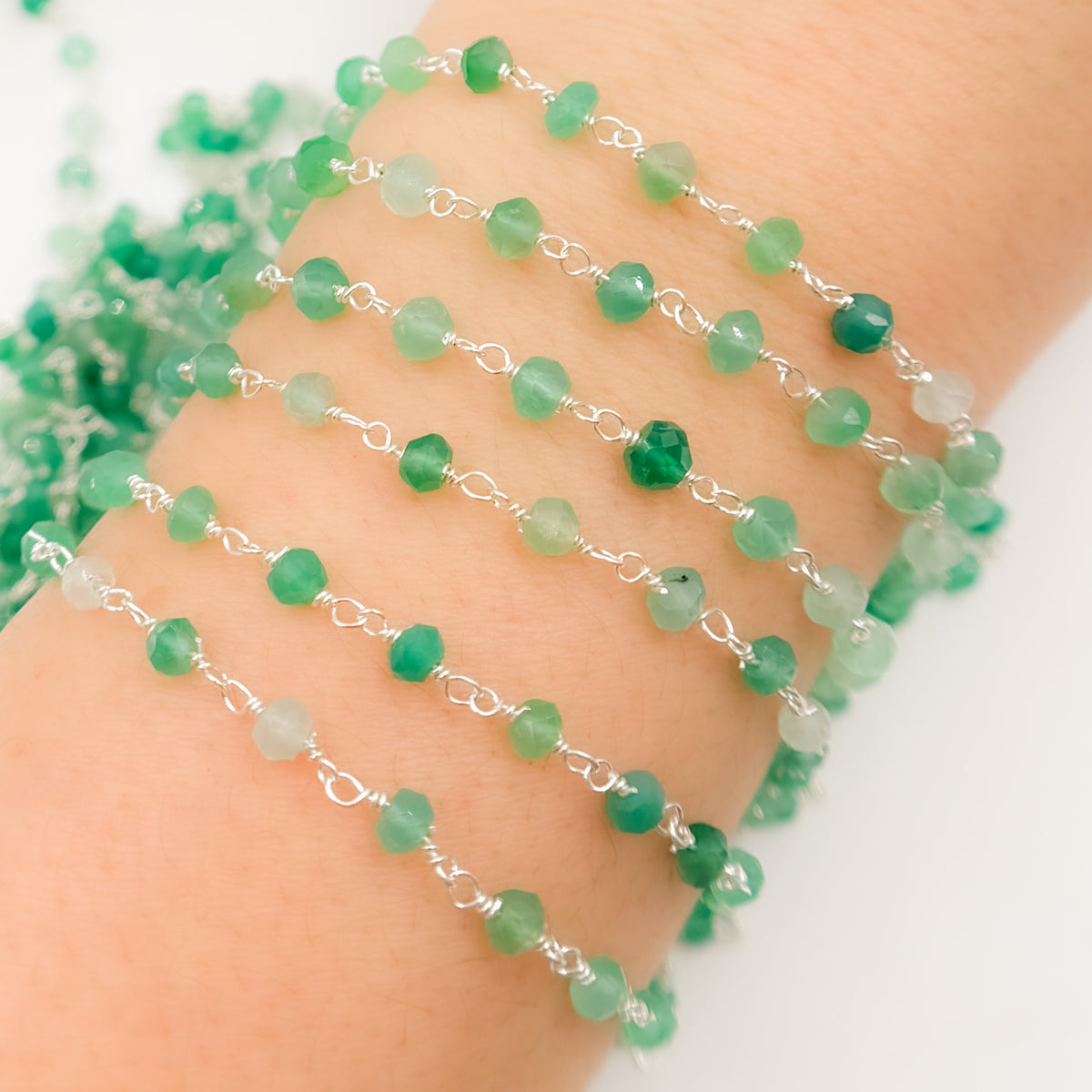 Shop Now Green Onyx Sterling Silver Wire Chain