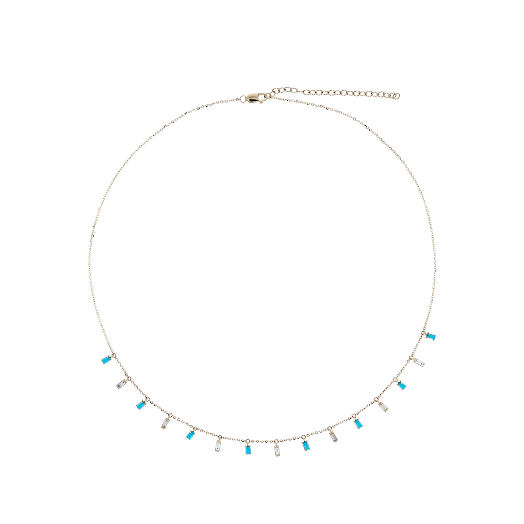 NFE72588TQ. 14K Solid Gold Diamond and Turquoise Necklace