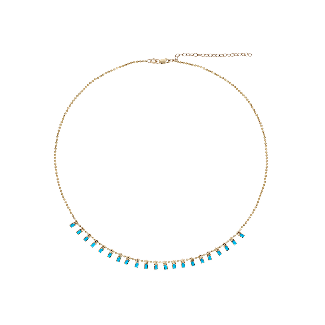 NFZ71948. 14K Solid Gold Gemstone Dangle Rectangle Necklace