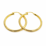 Load image into Gallery viewer, GER67. 14K Gold Hollow Hoop Earrings with Engraved Tornado Design