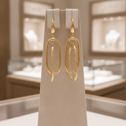 15850022130. 14K Solid Gold Smooth and Textured Tube Hollow Oval Dangle Leverback Earrings