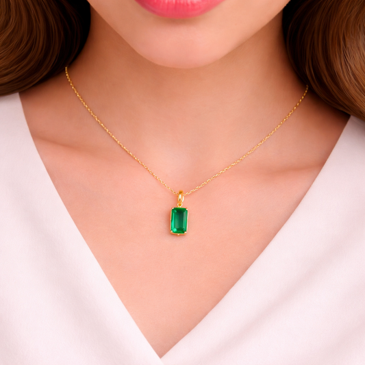 GDP475. 14K Solid Gold Emerald Rectangle Charm