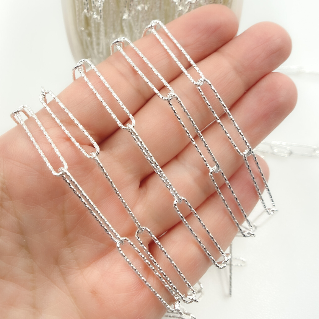 925 Sterling Silver Diamond Cut Paperclip Link Chain. V2SS