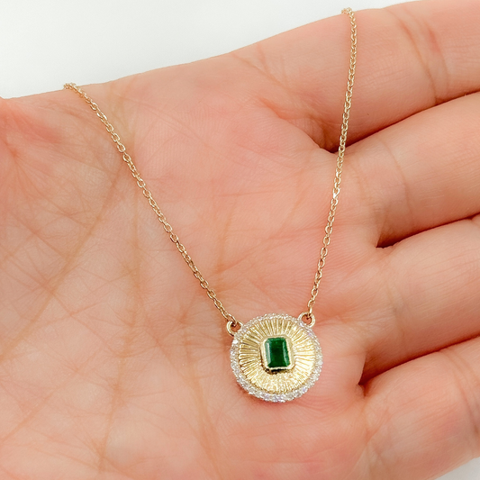 CN96236EM. 14k Solid Gold Emerald and Diamond Charm Necklace