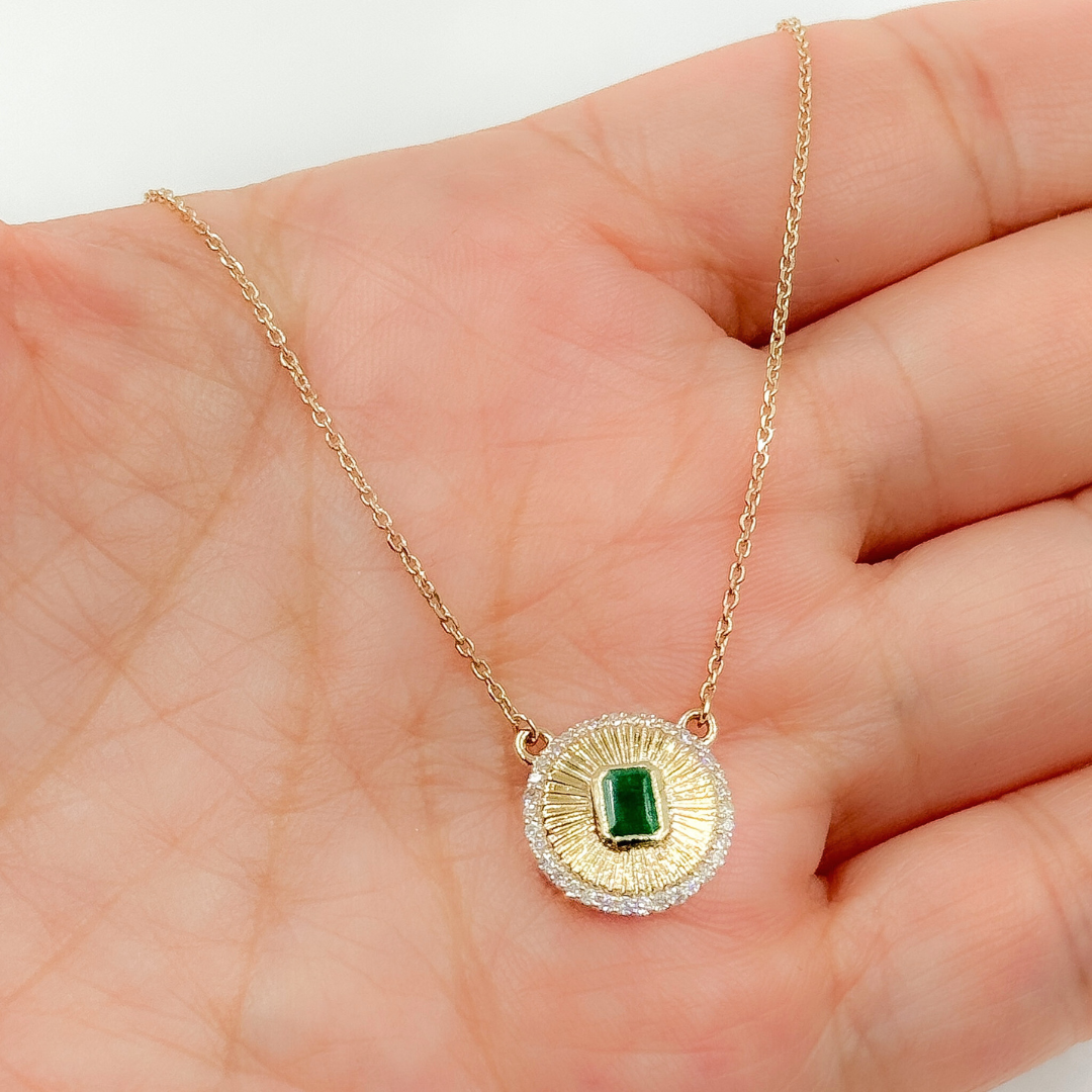 14k Solid Gold Emerald and Diamond Charm Necklace. CN96236EM