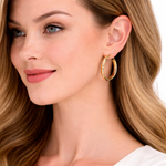 Load image into Gallery viewer, GER73. 14K Gold Diamond Cut Hollow Hoop Earrings