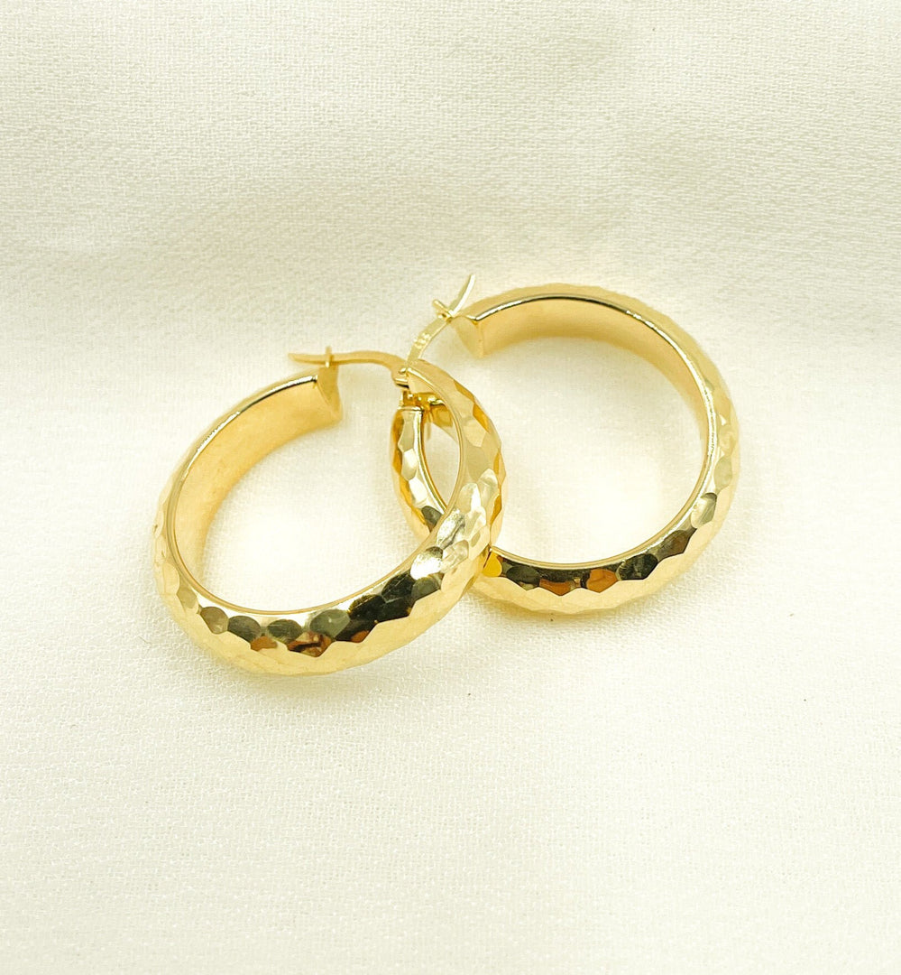 GER5. 14K Solid Gold Hollow Hoop Earrings