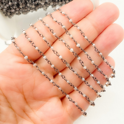 Coated Peach Moonstone Oxidized Wire Chain