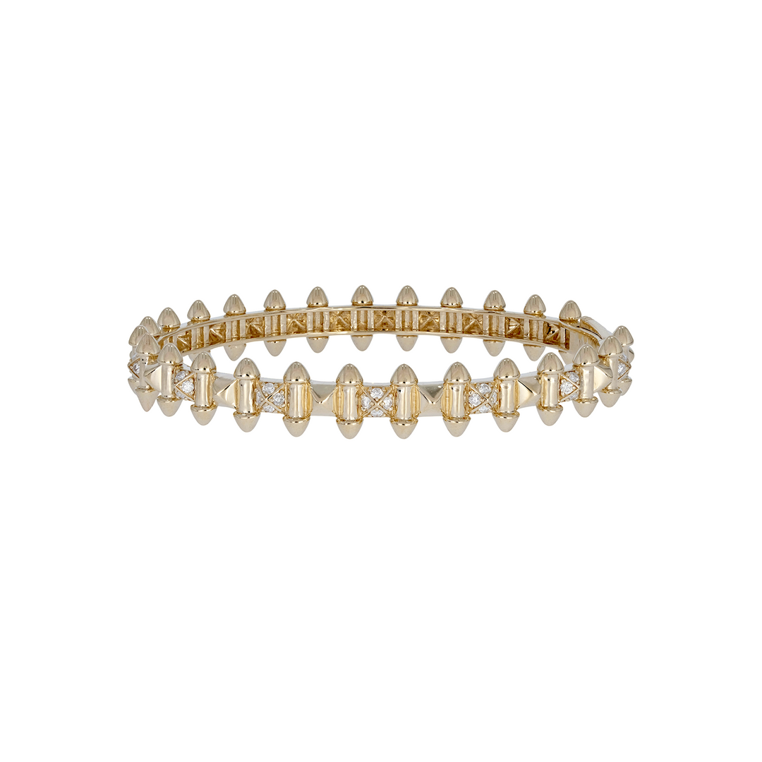 BNG68580. 14K Solid Yellow Gold Diamond Fancy Bangle