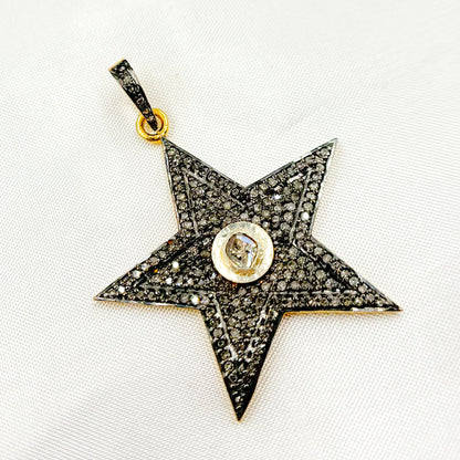 DP368. Diamond Sterling Silver Star Pendant with Polki Diamond
