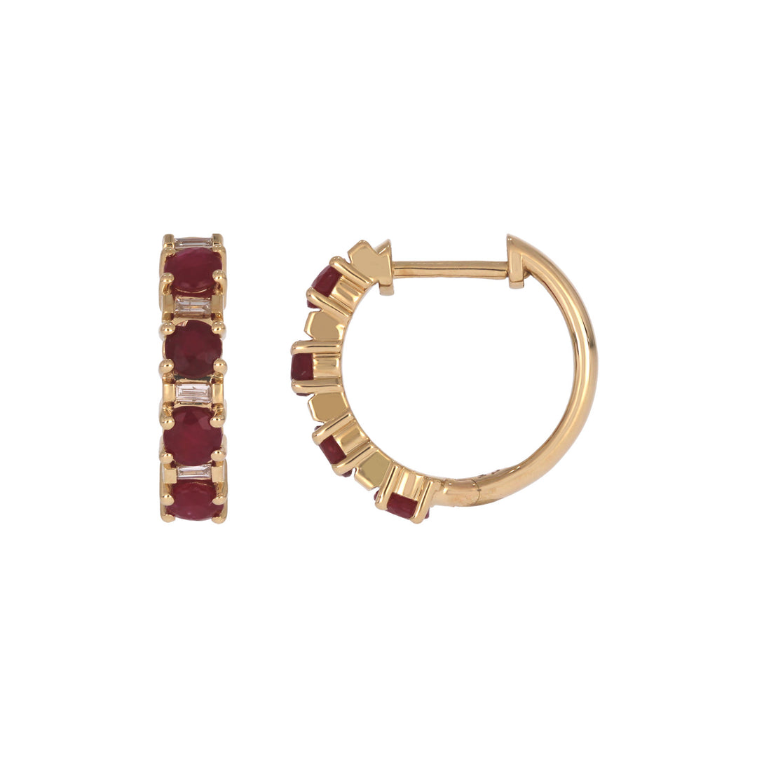 EHC57440. 14K Solid Gold Diamonds and Gemstone Hoops