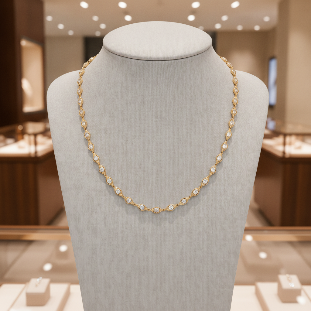 NFQ72698. 14K Solid Gold Diamond Fancy Necklace