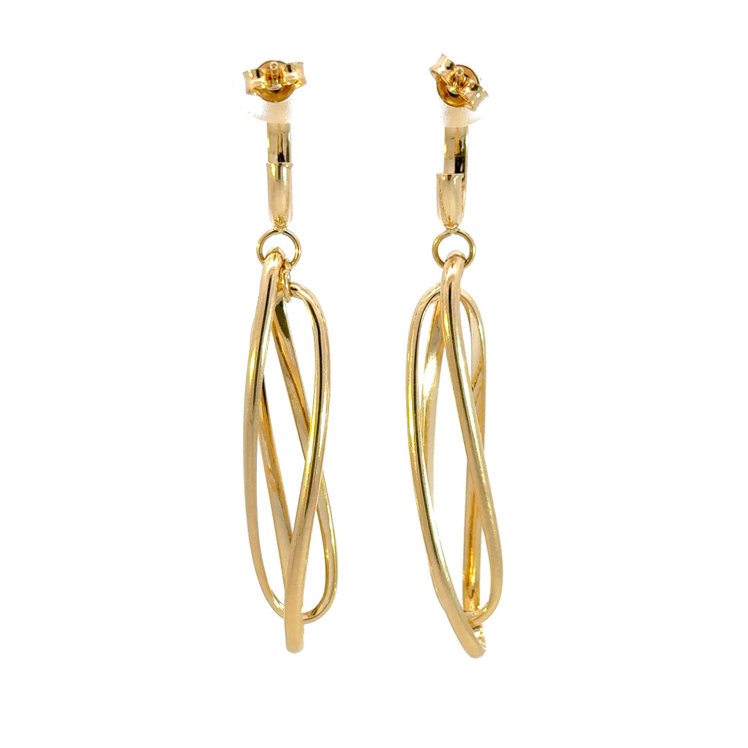 15850005068. 14K Solid Gold Twist Double Oval Hollow Dangle Earrings