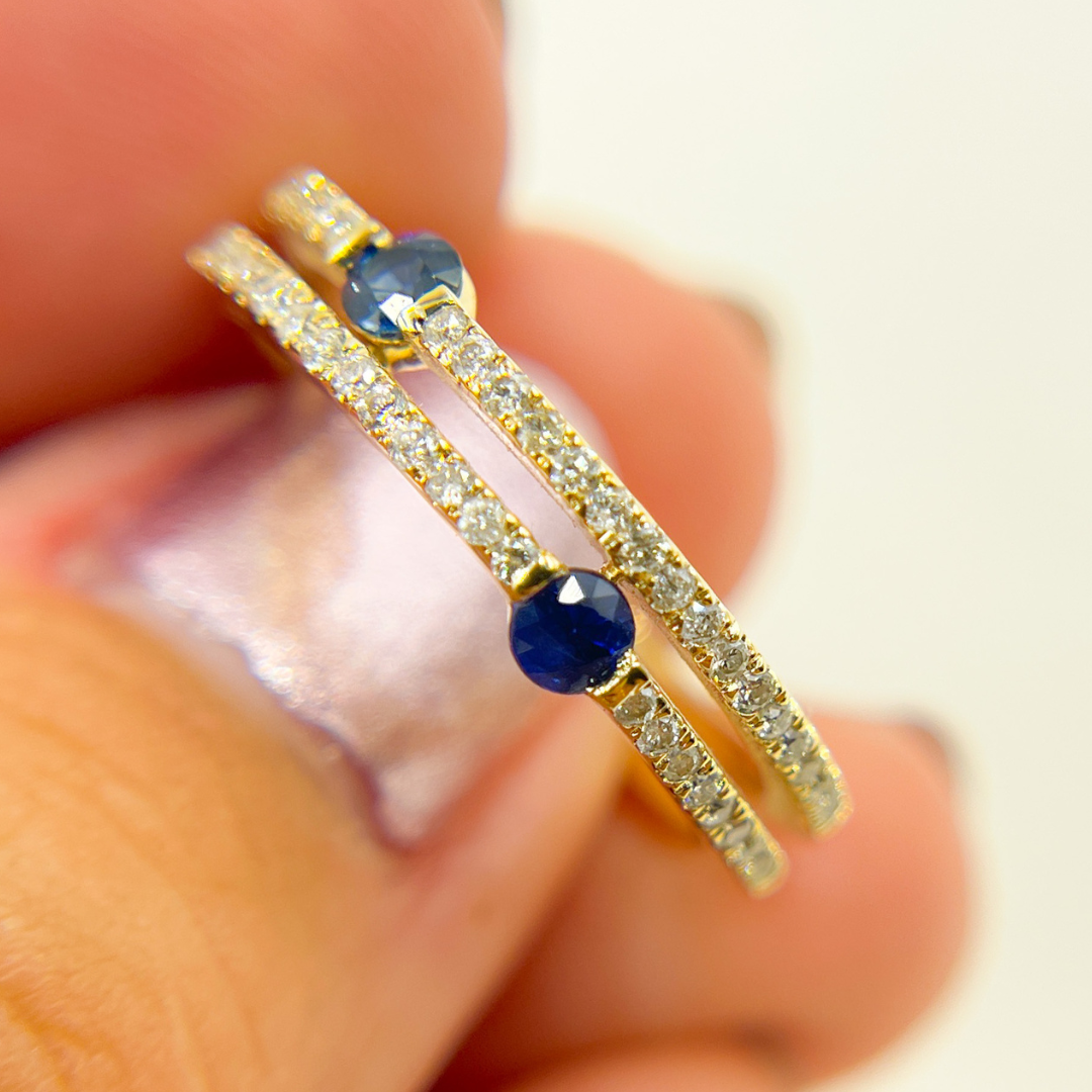 14K Solid Gold Diamond & Blue Sapphire Ring. RFE17395BS