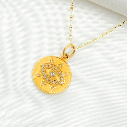 14K Solid Gold Diamond Evil Eye Charm. GDP187