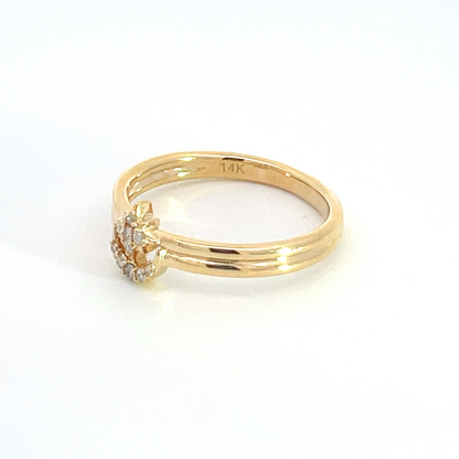 14k Solid Yellow Gold Diamond Moon and Star Ring.