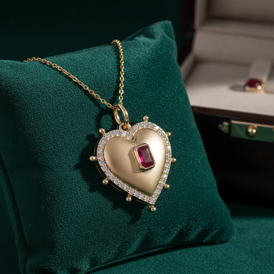 PHE38942RU. 14k Solid Gold Ruby and Diamond Heart Charm