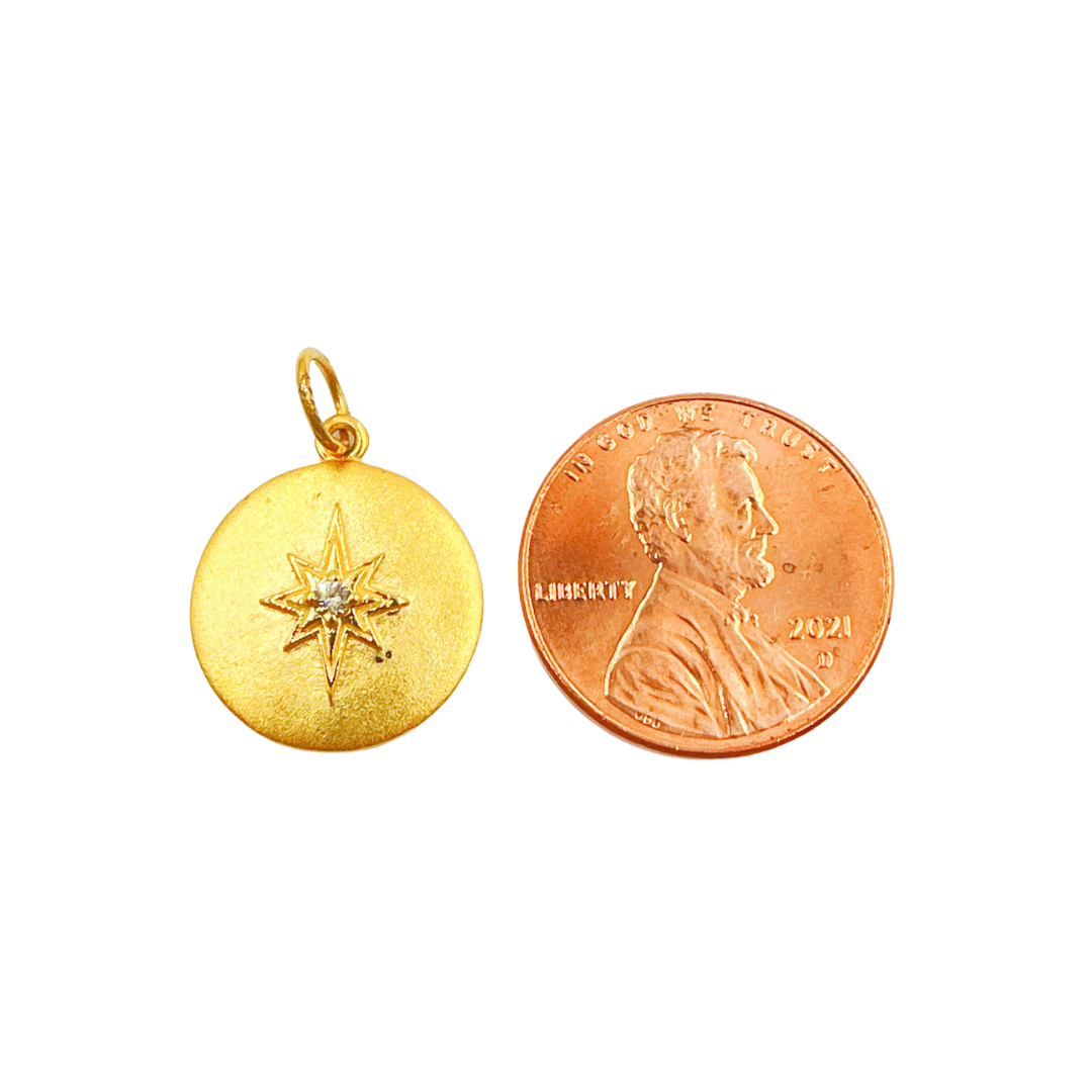 14K Solid Gold Circle Star Pendant with Diamonds. GDP333