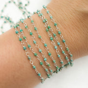 Turquoise Rectangle Shape Bezel Oxidized 925 Sterling Silver Wire Chain. TRQ3