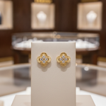 Load image into Gallery viewer, EFA53390. 14K Solid Gold Diamond Flower Stud Earrings