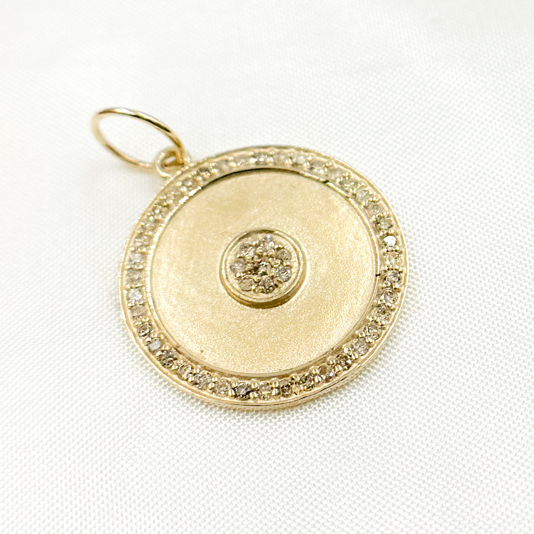 GDP22. 14K Solid Gold Diamond Round Charm