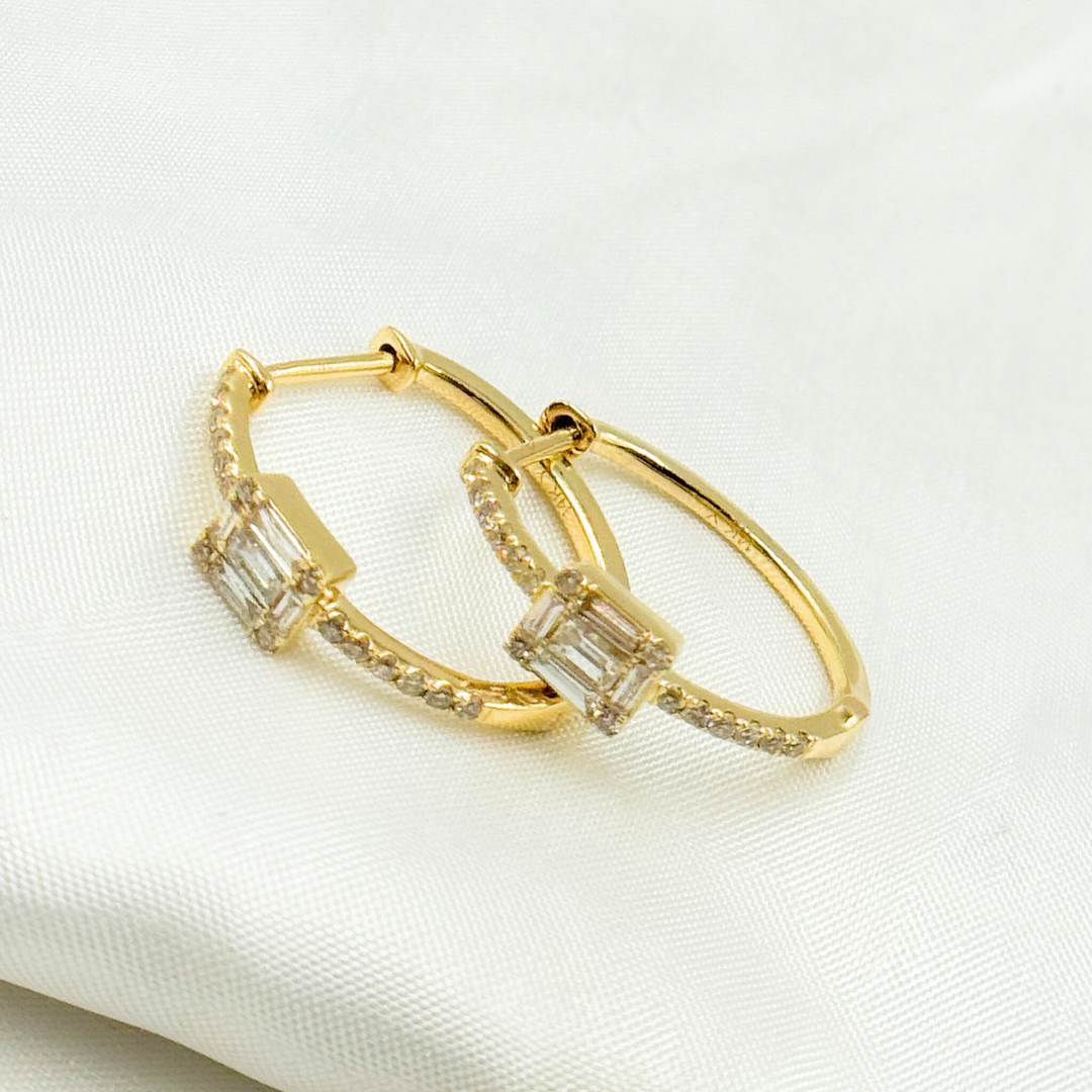 EHG57036. 14k Solid Gold Diamond Baguette Oval Hoops