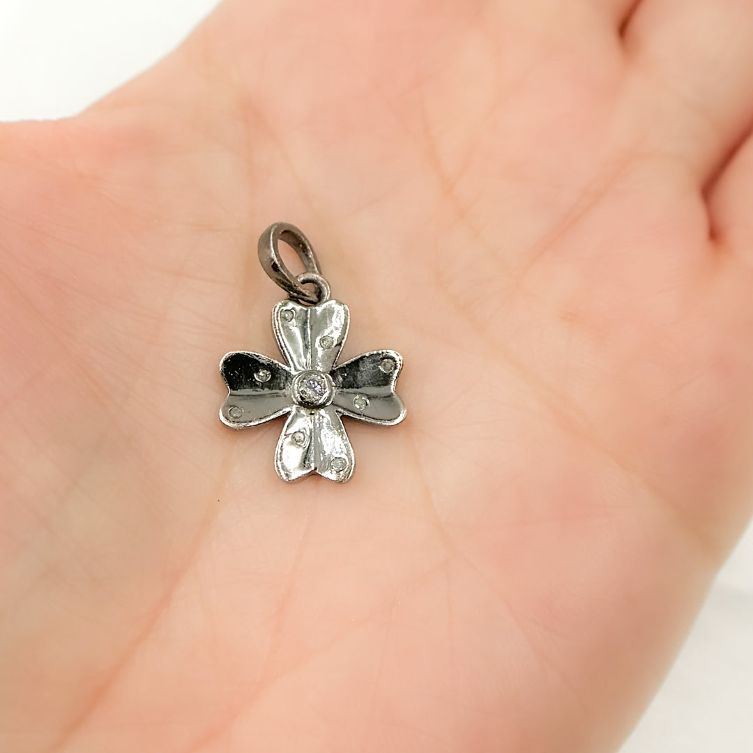 DP797. Diamond Sterling Silver Flower Charm