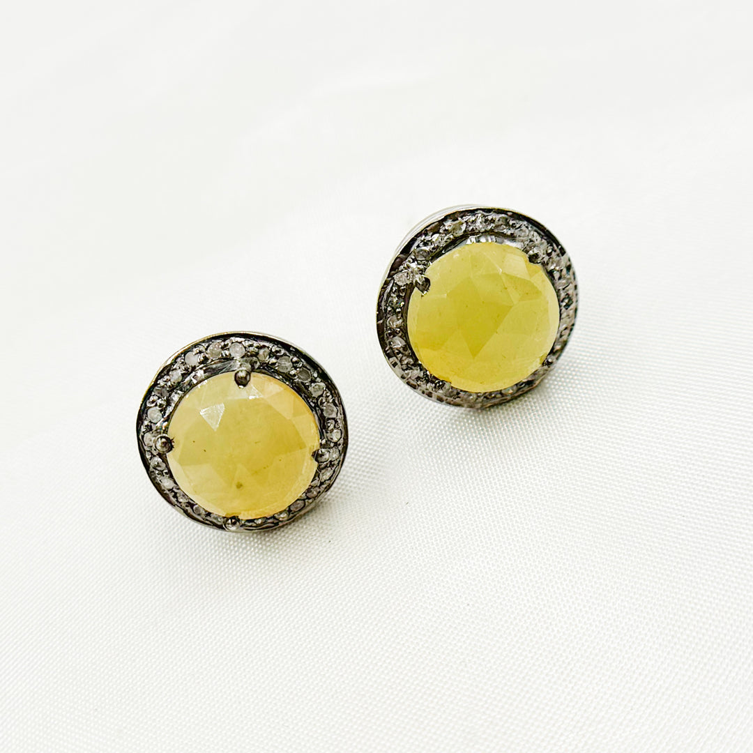 DE043. Diamond Silver Gemstone Round Studs