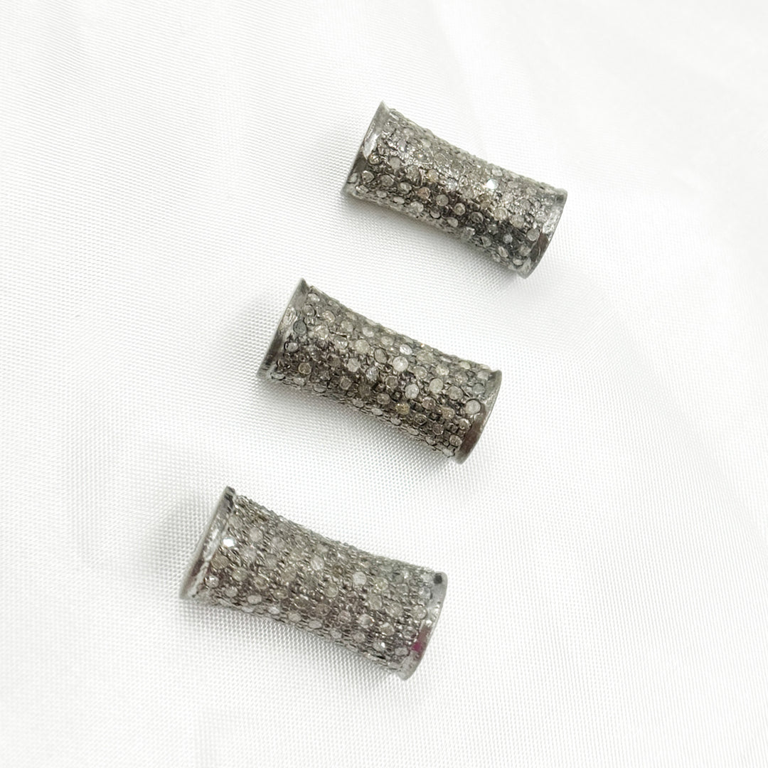 DC827. Diamond & Sterling Silver Cylindrical Bead