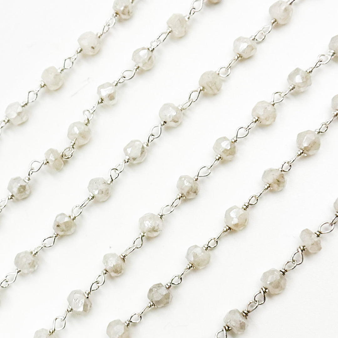 CMS118. Coated Rainbow Moonstone Sterling Silver Wire Chain