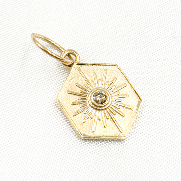 14K Solid Gold Diamond Hexagon Charm