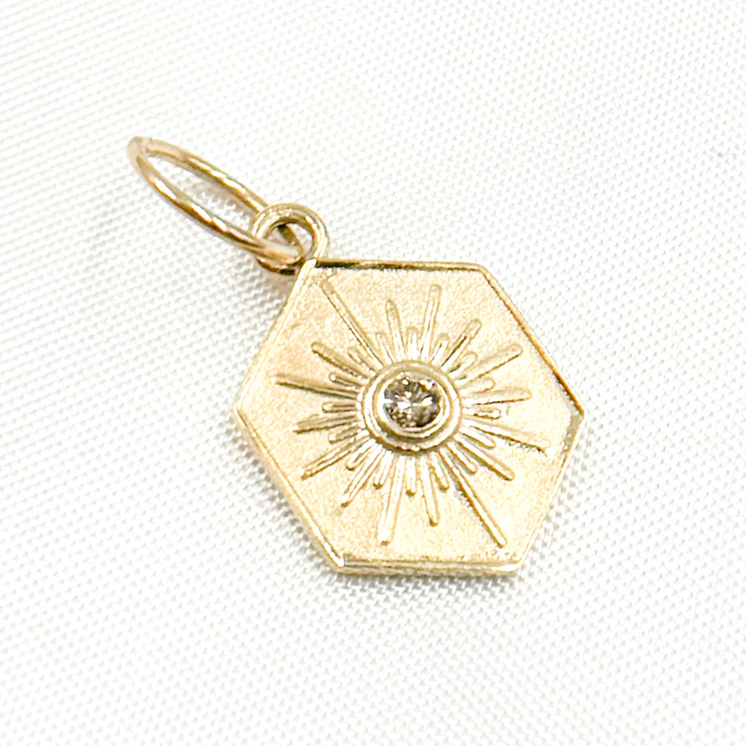 GDP104. 14K Solid Gold Diamond Hexagon Charm