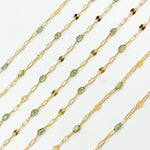 Load image into Gallery viewer, V295OP3GF. 14K Gold Filled Green Shade Opal Enamel Chain with Paperclip and Diamond Cut Marina Links