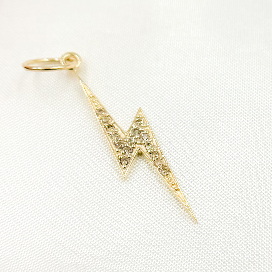 GDP09. 14K Solid Gold Diamond Lightning Bolt Charm