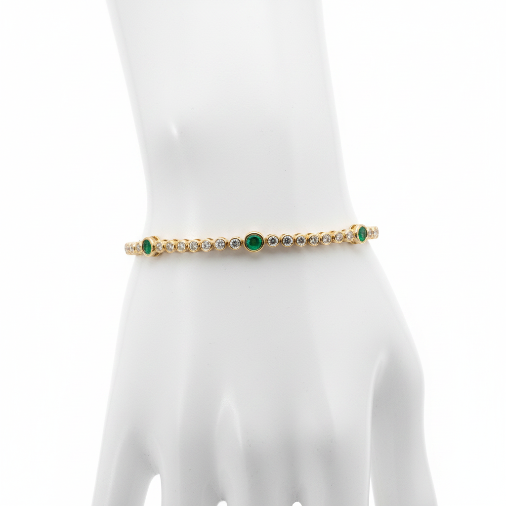 BTL65393EM. 14k Solid Gold Diamond and Gemstone Tennis Bracelet