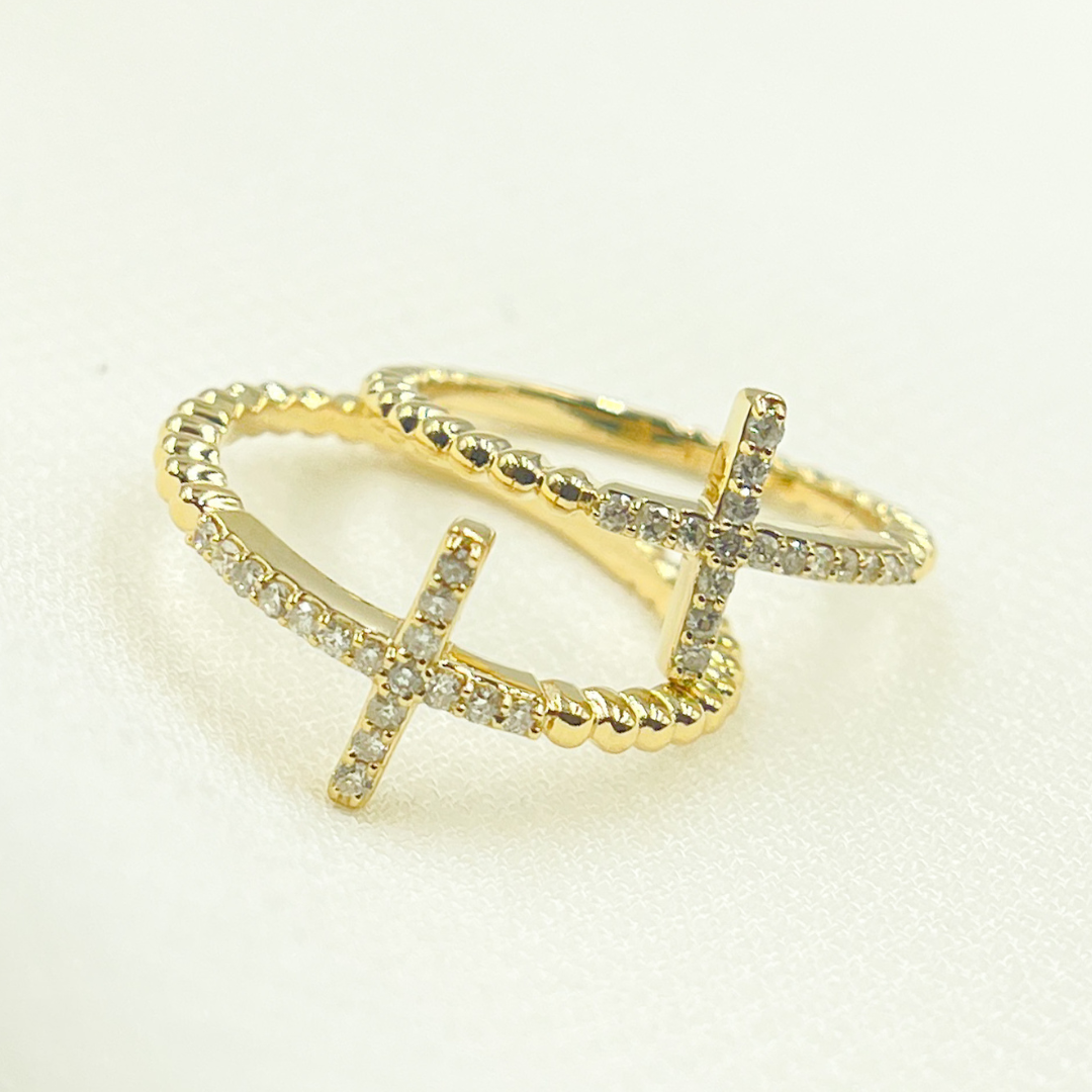 14K Solid Gold Cross Diamond Ring. RFB17457