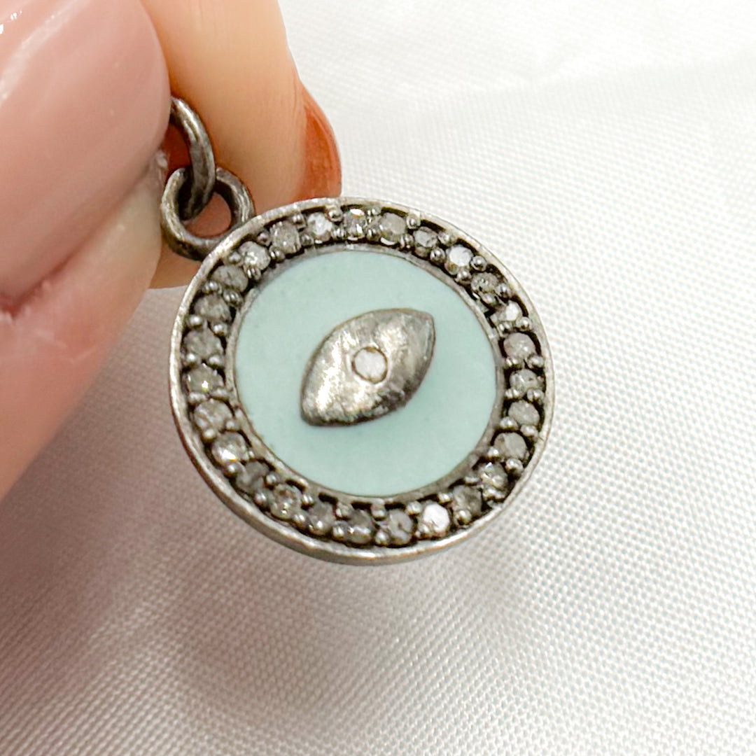 DC140A. Diamond Sterling Silver Round Eye Enamel Charm