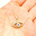 Load image into Gallery viewer, 14K Gold Diamonds &amp; Blue Sapphire Evil Eye Pendant. PFE32149BS
