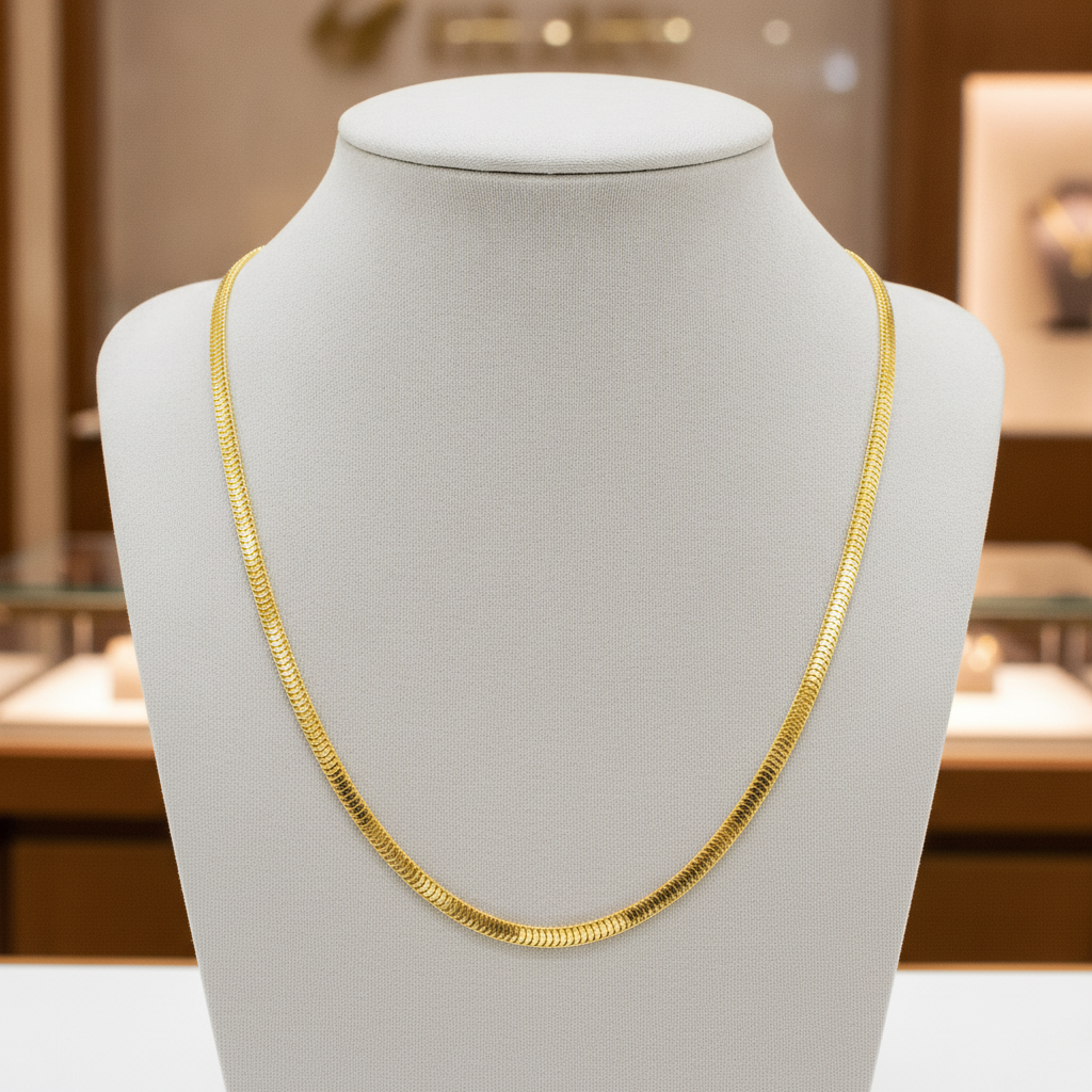 290J02RUMBA. 14K Solid Gold Flat Snake Necklace