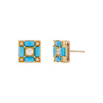 Load image into Gallery viewer, EFE53897TQ. 14K Solid Gold Diamonds and Turquoise Square Stud Earrings