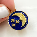 Load image into Gallery viewer, DP582A. Diamond Sterling Silver Round Moon and Star Enamel Pendant
