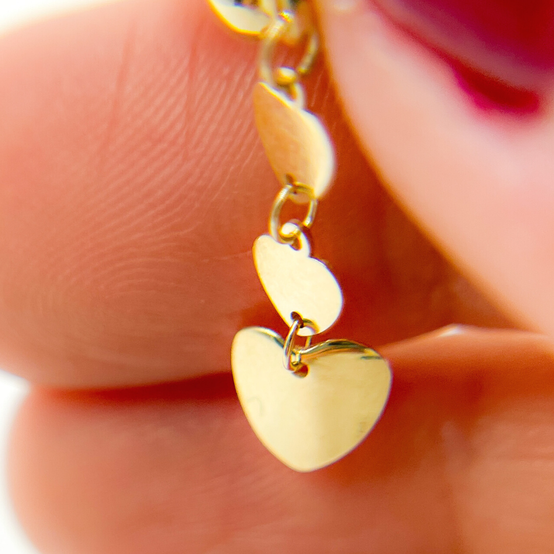 14K Gold Dangle Earring with Hearts. GER118