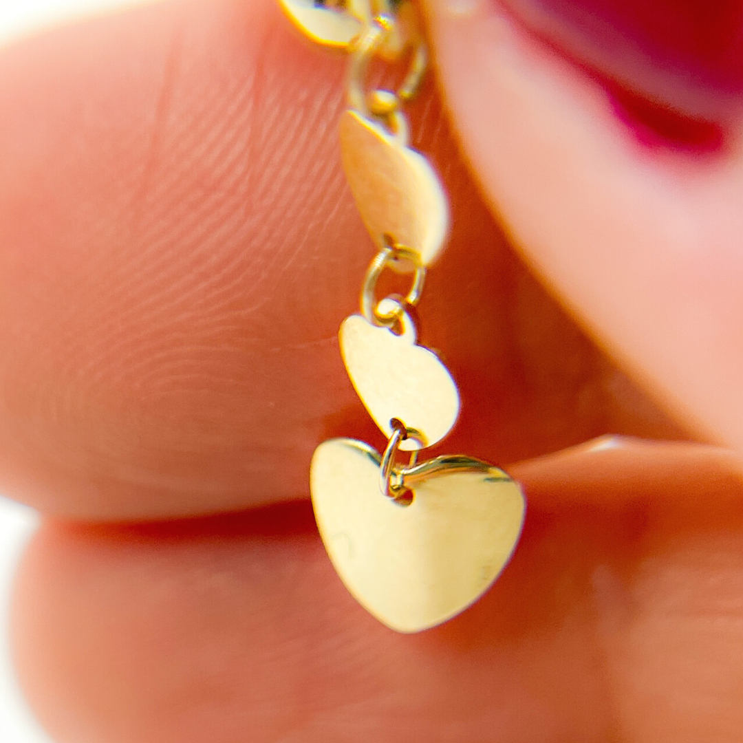 GER118. 14K Solid Gold Dangle Earring with Hearts
