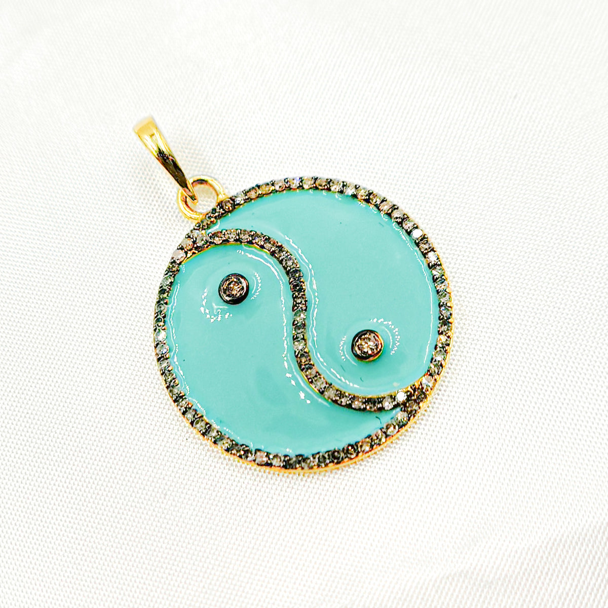 Sterling Silver Round Yin and Yang Enamel Pendant