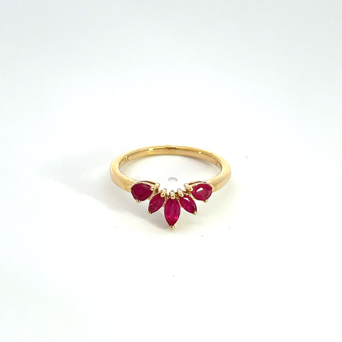 14k Solid Yellow Gold Ruby Flower Ring.